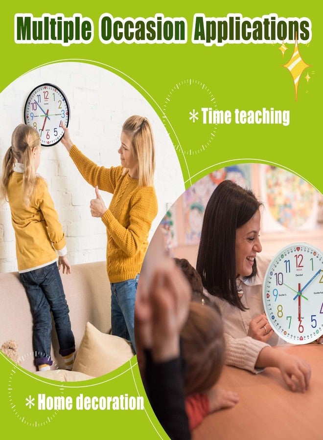 Oxmidud Learning Clock for Kids, 10'' Silent Non-Ticking Teaching to Tell Time Colorful Wall Clocks for Children's Room Bedroom Classroom Home Decor, Gifts for Christmas Birthday (Black) - Image 4